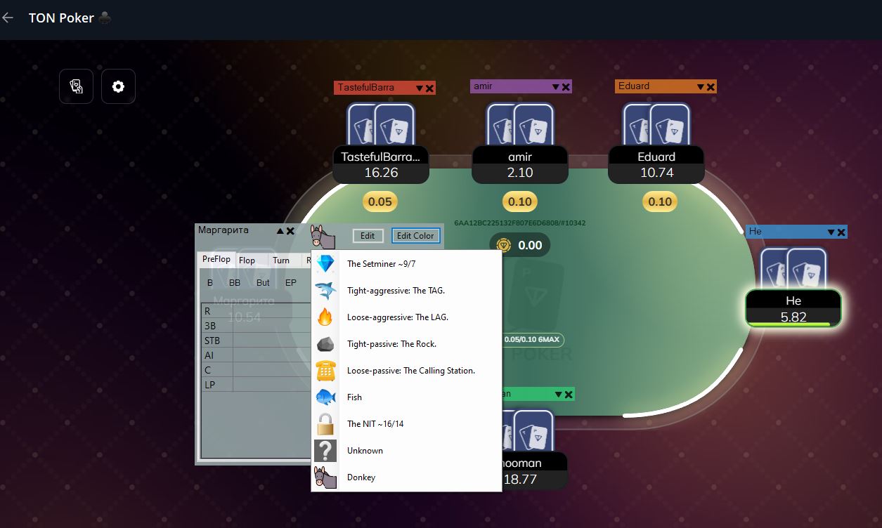 Software de notas de póker para Windows PokerNotesPro durante una sesión de TonPoker